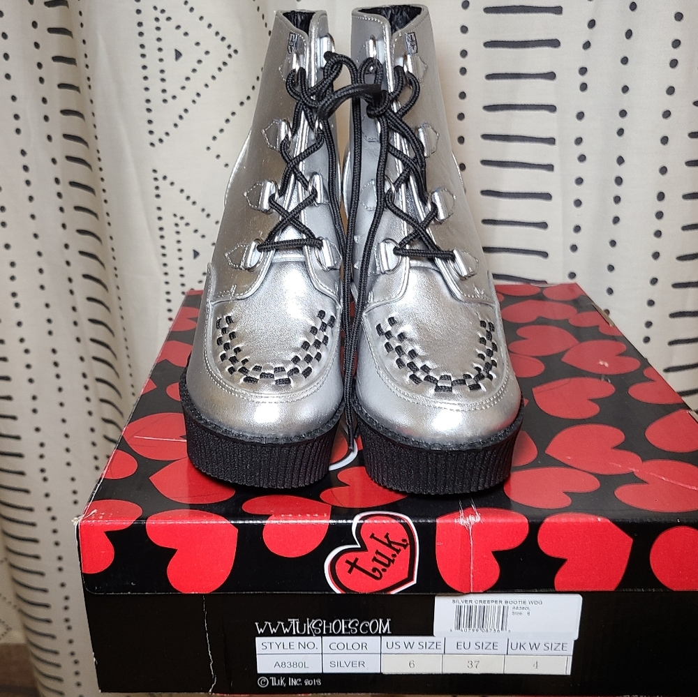 T.U.K silver wedge lace ups. Size 6
